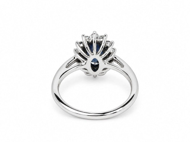 Bague 50 Bague Marguerite - Saphir bleu 1 ct, diamants et or blanc 18 carats 58 Facettes 33885