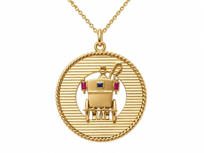 Pendentif Mellerio Paris - Pendentif ancien en or jaune 18 carats, fiacre, 33 mm 58 Facettes 33887