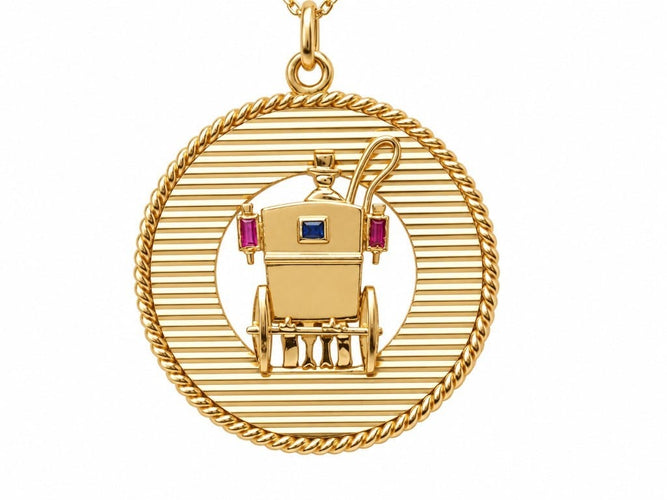 Pendentif Mellerio Paris - Pendentif ancien en or jaune 18 carats, fiacre, 33 mm 58 Facettes 33887