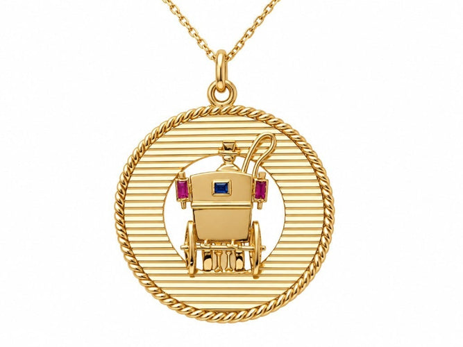 Pendentif Mellerio Paris - Pendentif ancien en or jaune 18 carats, fiacre, 33 mm 58 Facettes 33887