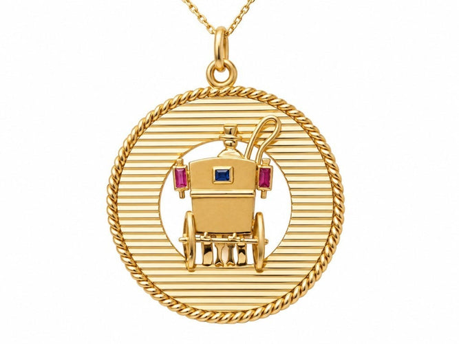 Pendentif Mellerio Paris - Pendentif ancien en or jaune 18 carats, fiacre, 33 mm 58 Facettes 33887