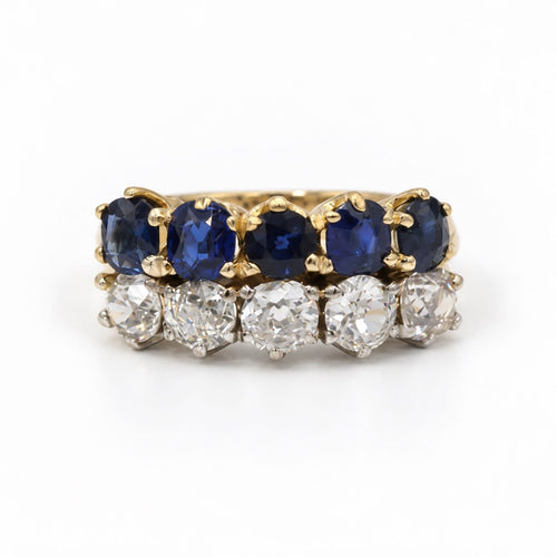 Bague 52 Double demi-alliance - Or jaune et blanc 750‰, diamants et saphirs 58 Facettes 260247R