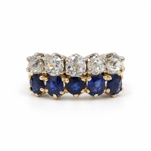 Bague 52 Double demi-alliance - Or jaune et blanc 750‰, diamants et saphirs 58 Facettes 260247R
