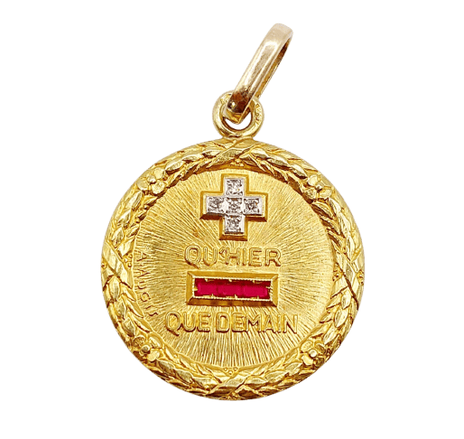 Pendentif Augis - Pendentif médaille d’amour 23 mm en or 18k, diamant et rubis 58 Facettes A07925