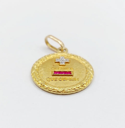 Pendentif Augis - Pendentif médaille d’amour 23 mm en or 18k, diamant et rubis 58 Facettes A07925