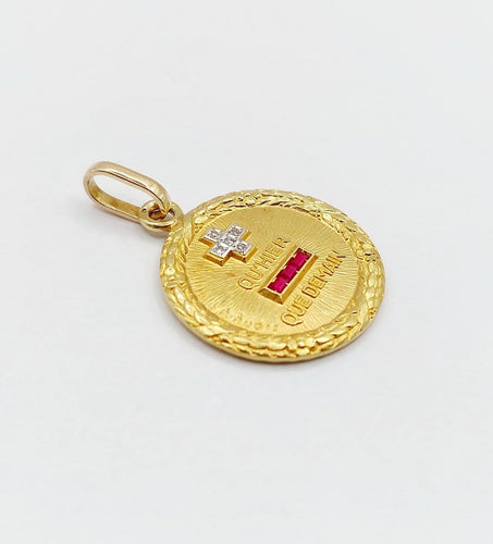 Pendentif Augis - Pendentif médaille d’amour 23 mm en or 18k, diamant et rubis 58 Facettes A07925