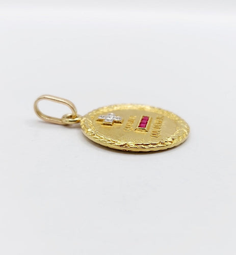 Pendentif Augis - Pendentif médaille d’amour 23 mm en or 18k, diamant et rubis 58 Facettes A07925