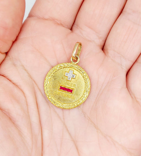 Pendentif Augis - Pendentif médaille d’amour 23 mm en or 18k, diamant et rubis 58 Facettes A07925
