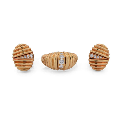 Bague 55 Parure - Bague et boucles d’oreilles en or jaune 18 kt avec diamants 58 Facettes PR2 133-12 (00029)
