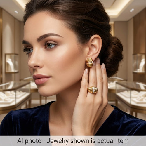 Bague 55 Parure - Bague et boucles d’oreilles en or jaune 18 kt avec diamants 58 Facettes PR2 133-12 (00029)