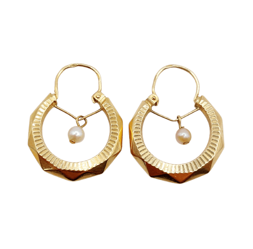 Boucles d'oreilles Créoles Art déco en or rose 18k, perle et motifs géométriques, vers 1940 58 Facettes A07943