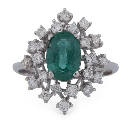 Bague 54 Bague en or blanc 18 kt, émeraude et diamants 58 Facettes AN732 (0479)
