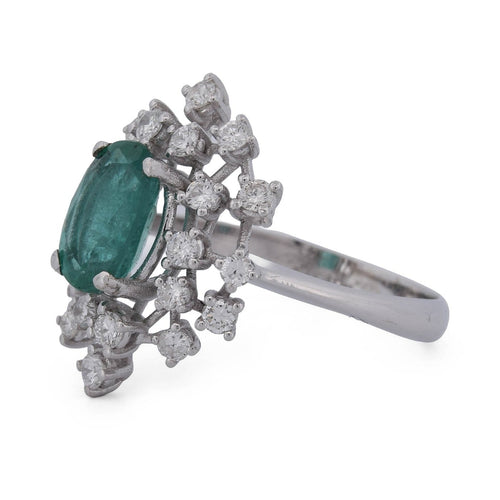 Bague 54 Bague en or blanc 18 kt, émeraude et diamants 58 Facettes AN732 (0479)