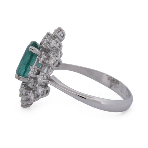 Bague 54 Bague en or blanc 18 kt, émeraude et diamants 58 Facettes AN732 (0479)
