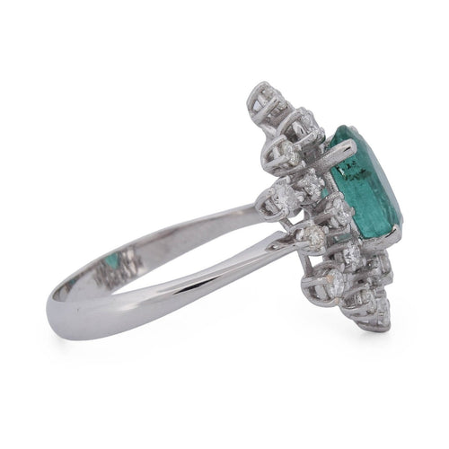 Bague 54 Bague en or blanc 18 kt, émeraude et diamants 58 Facettes AN732 (0479)