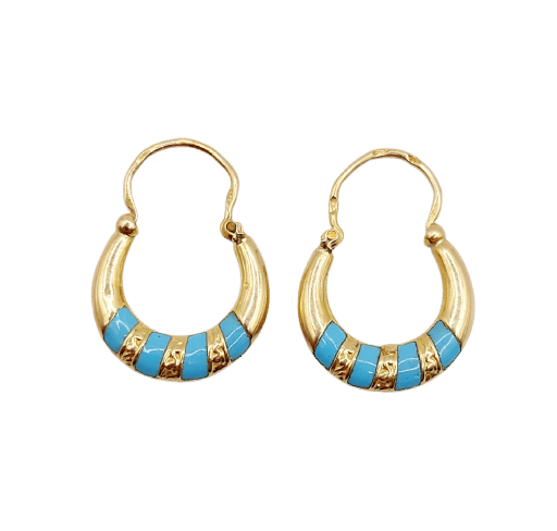 Boucles d'oreilles Créoles en or 18k et émail bleu, vers 1920 58 Facettes A07945
