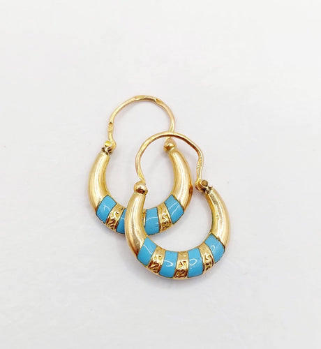 Boucles d'oreilles Créoles en or 18k et émail bleu, vers 1920 58 Facettes A07945