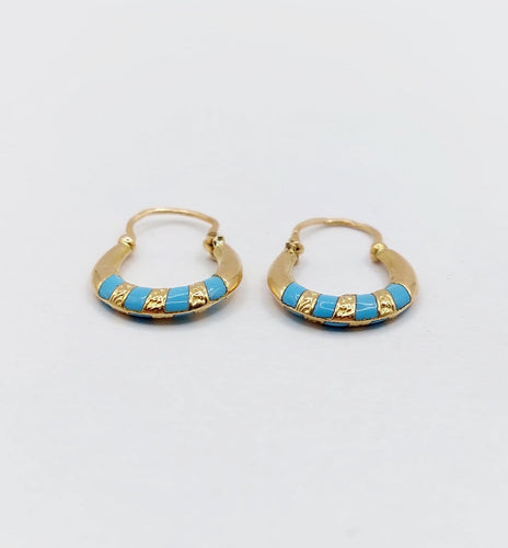 Boucles d'oreilles Créoles en or 18k et émail bleu, vers 1920 58 Facettes A07945