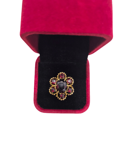 Bague 56 Bague fleur en or jaune 18k et grenats, taille 56 58 Facettes STBO102