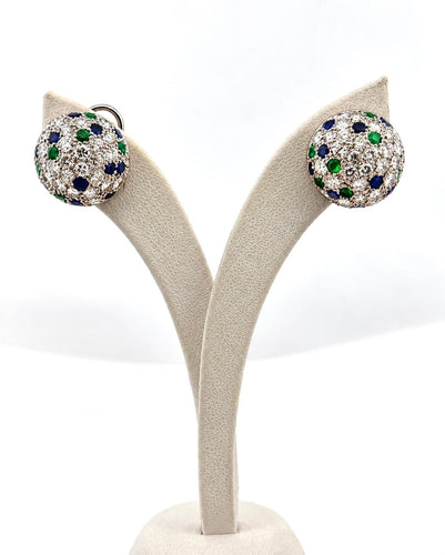 Boucles d'oreilles Boucles d’oreilles clip vintage en platine, diamants, saphirs et émeraudes 58 Facettes 89744