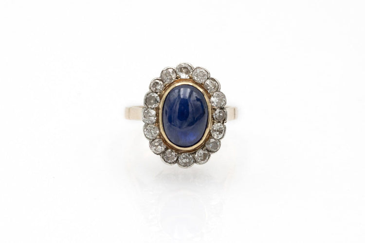 Bague 52 Bague ancienne - Saphir cabochon et diamants de taille ancienne 58 Facettes 13670