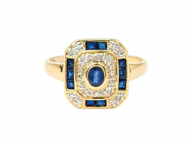 Bague 55 Bague vintage en or jaune 18 carats, saphirs bleus calibrés et diamants 58 Facettes 33882