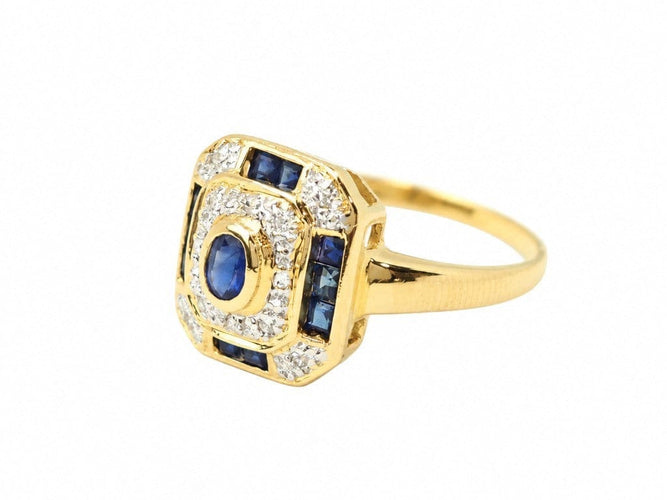 Bague 55 Bague vintage en or jaune 18 carats, saphirs bleus calibrés et diamants 58 Facettes 33882