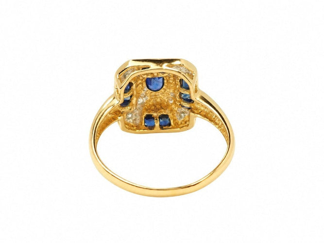 Bague 55 Bague vintage en or jaune 18 carats, saphirs bleus calibrés et diamants 58 Facettes 33882