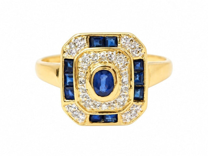 Bague 55 Bague vintage en or jaune 18 carats, saphirs bleus calibrés et diamants 58 Facettes 33882
