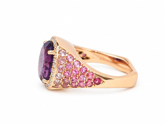 Bague 53 Bague cocktail en or rose 18 carats, améthyste, diamants et tourmalines roses 58 Facettes 33881