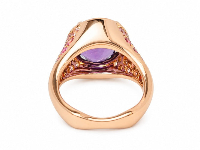 Bague 53 Bague cocktail en or rose 18 carats, améthyste, diamants et tourmalines roses 58 Facettes 33881