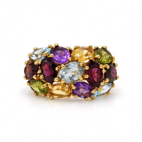 Bague 57 Bague cocktail bombée en or jaune 750‰, pierres de couleur 58 Facettes 260292R
