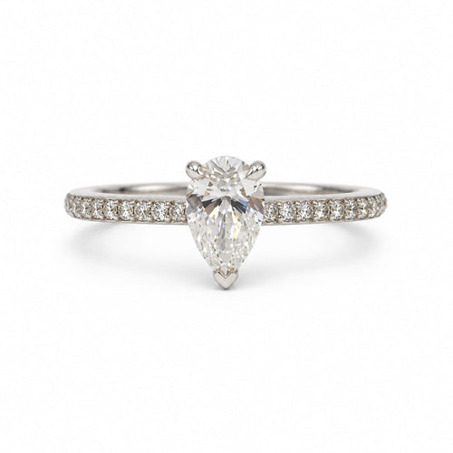 Bague 52 Solitaire accompagné - Bague en or blanc 750 avec diamant poire de 0,58 ct 58 Facettes 260288R