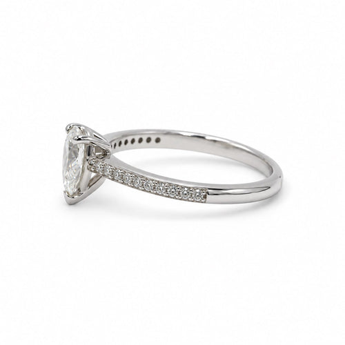 Bague 52 Solitaire accompagné - Bague en or blanc 750 avec diamant poire de 0,58 ct 58 Facettes 260288R