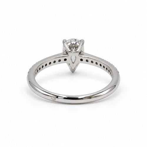Bague 52 Solitaire accompagné - Bague en or blanc 750 avec diamant poire de 0,58 ct 58 Facettes 260288R
