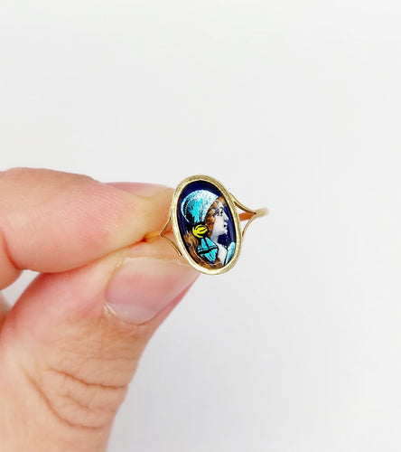 Bague 58 Art nouveau de Limoges - Bague en or 18k à plaque émaillée, vers 1910 58 Facettes A07962