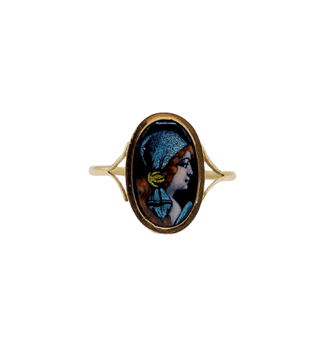 Bague 58 Art nouveau de Limoges - Bague en or 18k à plaque émaillée, vers 1910 58 Facettes A07962