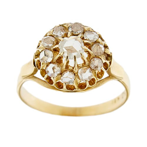 Bague 54 Bague fleur vintage en or jaune 18 carats et diamants 0,65 ct 58 Facettes 36479