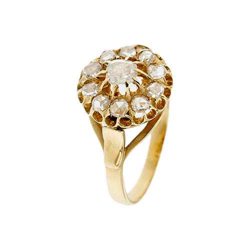 Bague 54 Bague fleur vintage en or jaune 18 carats et diamants 0,65 ct 58 Facettes 36479