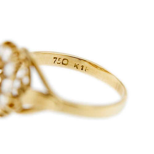 Bague 54 Bague fleur vintage en or jaune 18 carats et diamants 0,65 ct 58 Facettes 36479
