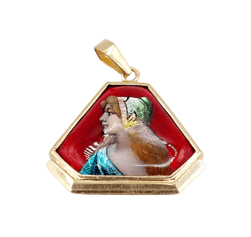 Pendentif Pendentif Art déco de Limoges en or rose 18k, plaque émaillée 58 Facettes A07964