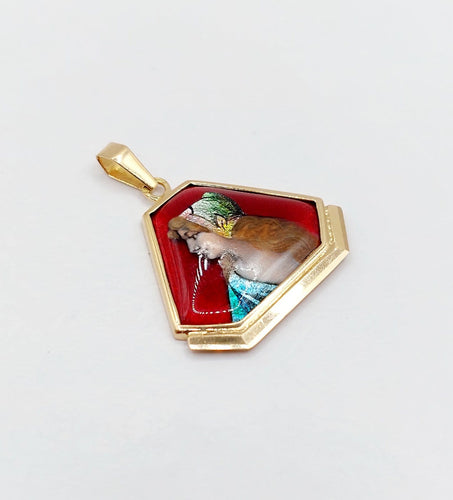 Pendentif Pendentif Art déco de Limoges en or rose 18k, plaque émaillée 58 Facettes A07964