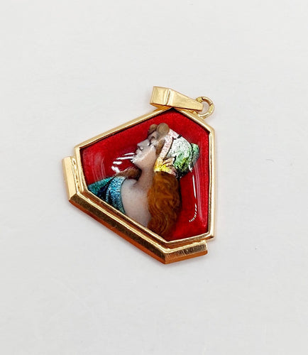 Pendentif Pendentif Art déco de Limoges en or rose 18k, plaque émaillée 58 Facettes A07964