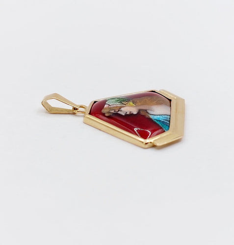 Pendentif Pendentif Art déco de Limoges en or rose 18k, plaque émaillée 58 Facettes A07964