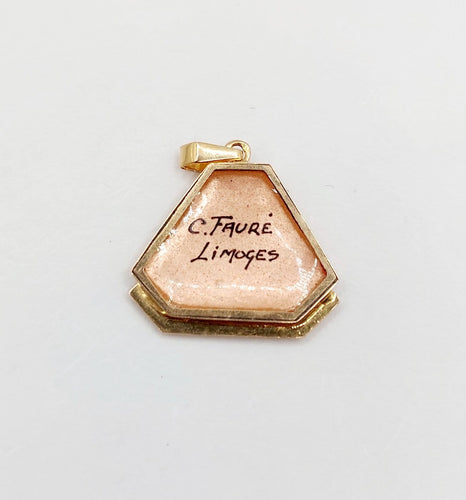 Pendentif Pendentif Art déco de Limoges en or rose 18k, plaque émaillée 58 Facettes A07964