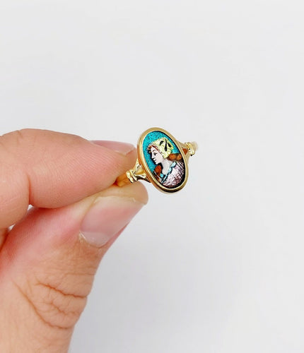 Bague 56 Art nouveau - Bague en or 18k à plaque émaillée, Limoges, vers 1910 58 Facettes A07965