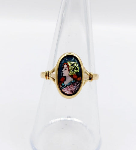 Bague 56 Art nouveau - Bague en or 18k à plaque émaillée, Limoges, vers 1910 58 Facettes A07965