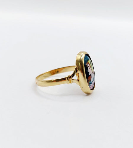 Bague 56 Art nouveau - Bague en or 18k à plaque émaillée, Limoges, vers 1910 58 Facettes A07965