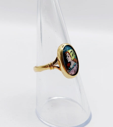 Bague 56 Art nouveau - Bague en or 18k à plaque émaillée, Limoges, vers 1910 58 Facettes A07965