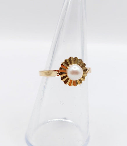 Bague 51.5 Bague Art déco en or rose 18k avec perle, monture stylisée (vers 1960) 58 Facettes A07966